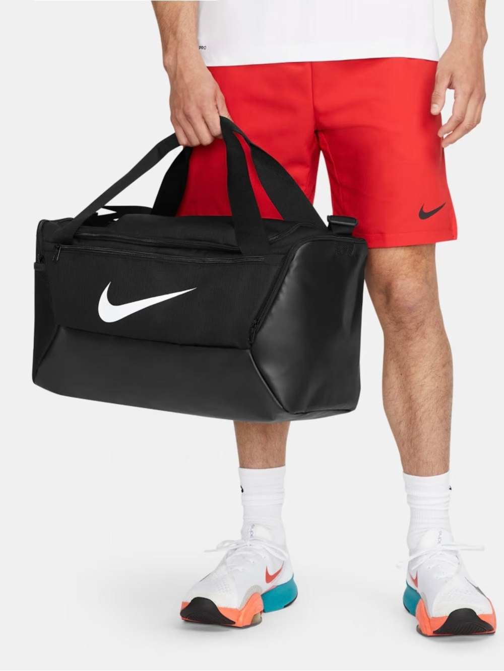 Nike Brasilia Black Duffel Bag with White Swoosh 41L